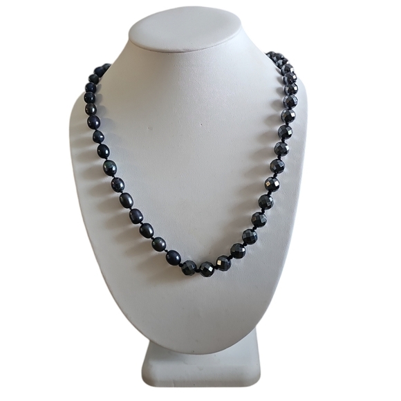 Anthology 925 Sterling Silver Clasp Faceted Hematite Pearl Beaded Long Necklace - Picture 1 of 11